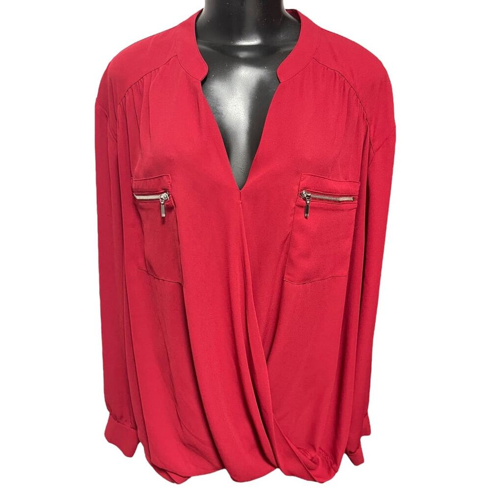 Size 24W INC International Concepts Womens Red Faux Wrap Blouse Shirt